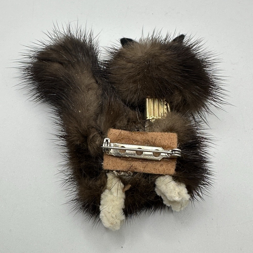 Vintage Genuine Mink Cat Brooch Pin On Original Card Novelty Fur Animal USA - Picture 5 of 8